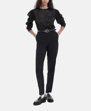 The Kooples F BLACK flowing black top with puffed sleeves