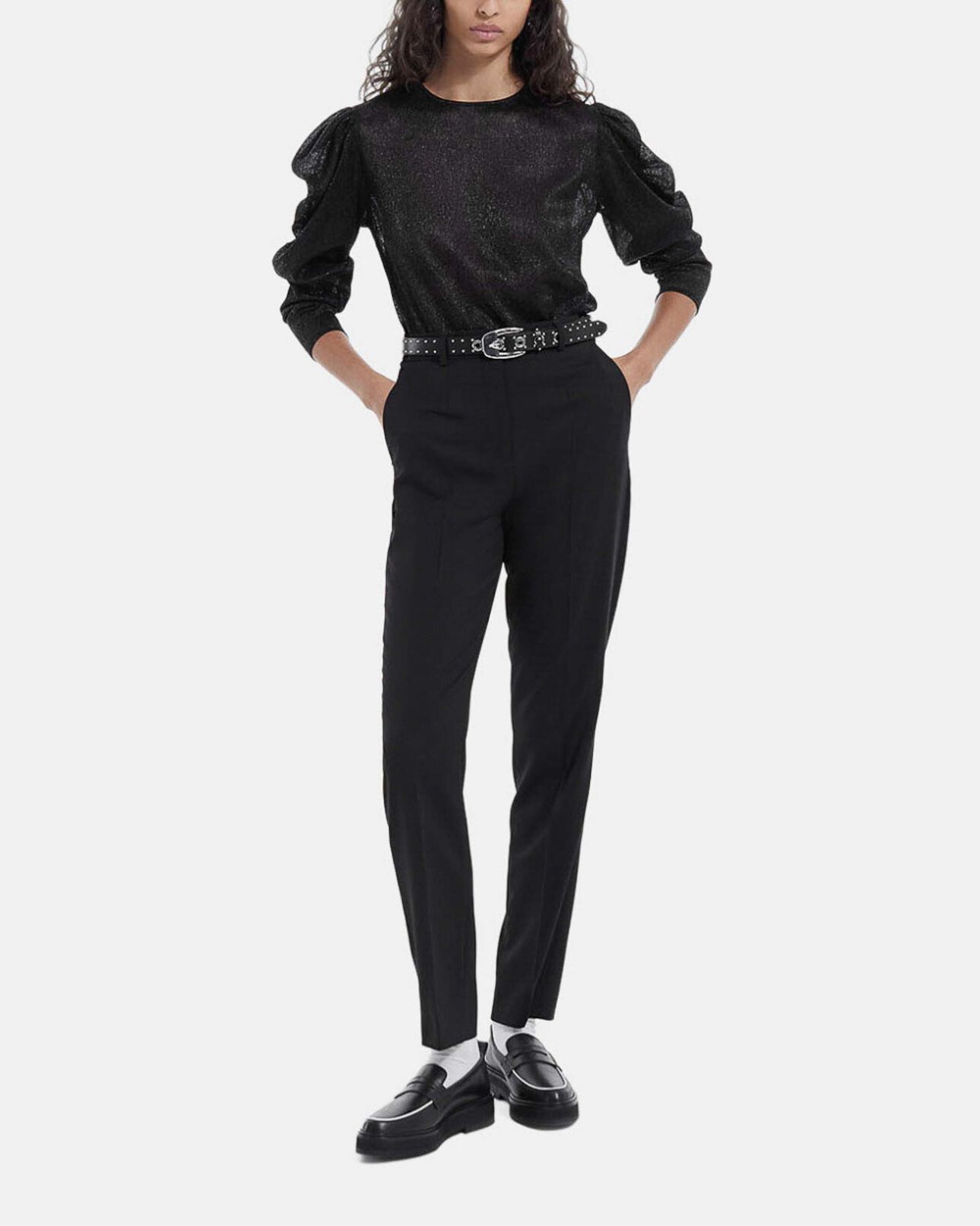 The Kooples WOMEN BLACK flowing black top with puffed sleeves