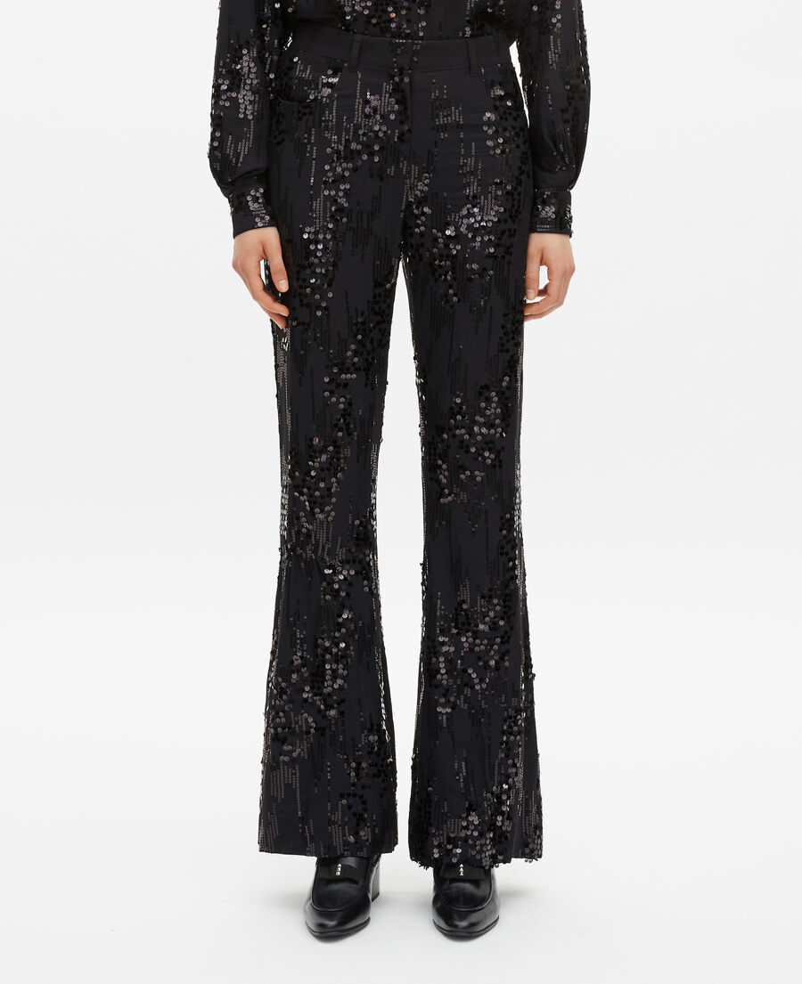 The Kooples F BLACK black sequinned flare pants