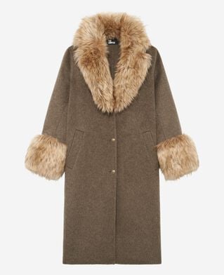 The Kooples WOMEN HAZELNUT long double-sided brown wool coat