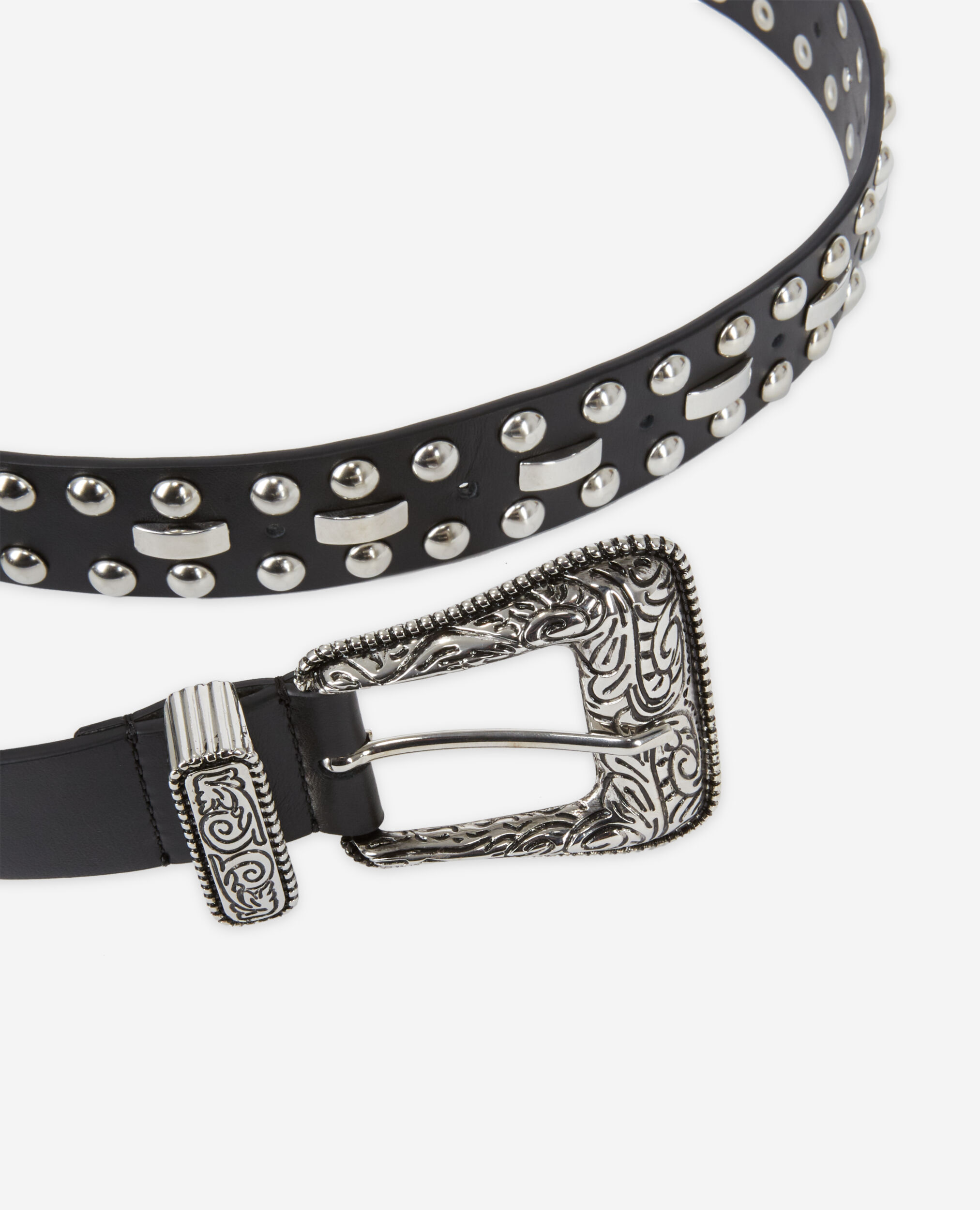 Black leather belt with studs, BLACK, hi-res image number null
