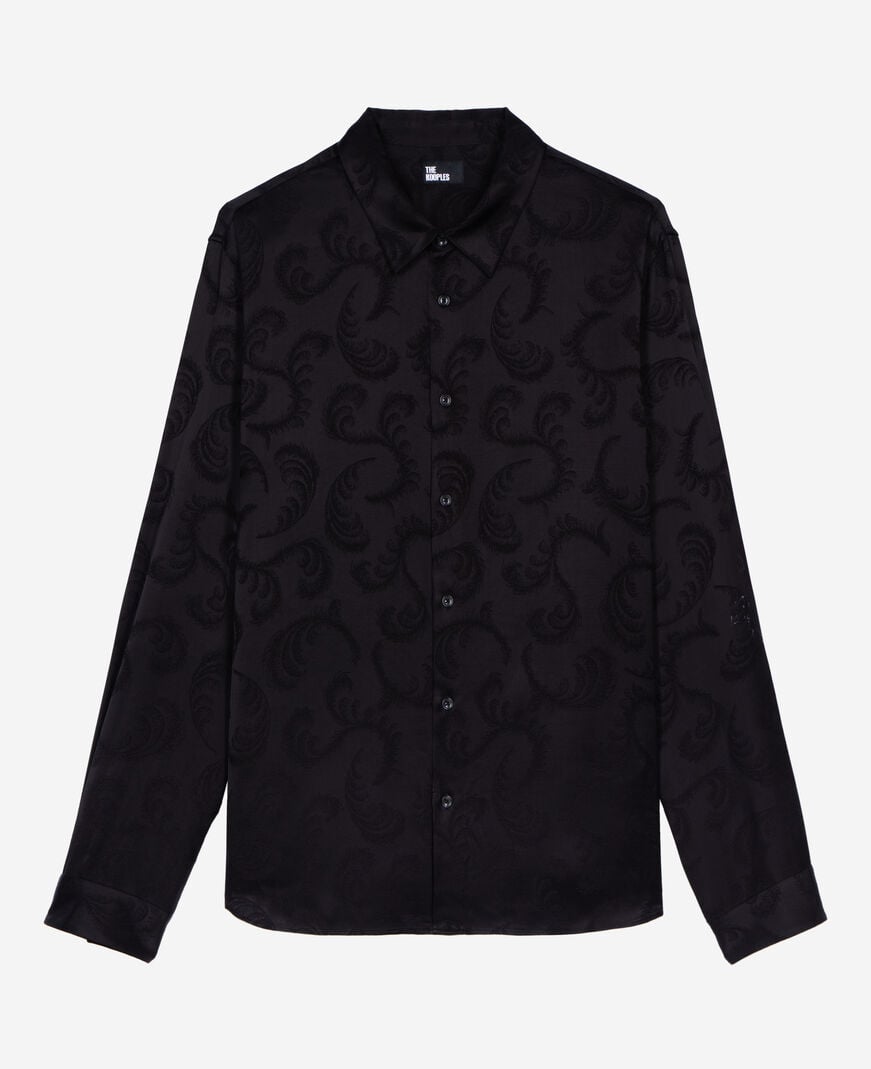 The Kooples MEN BLACK black feather print jacquard shirt