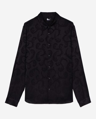 The Kooples MEN BLACK black feather print jacquard shirt