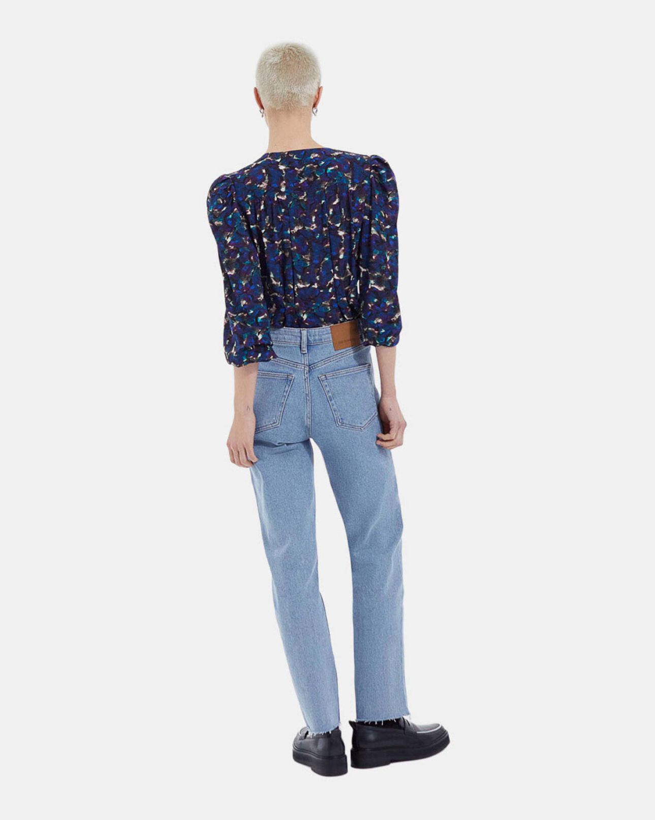 The Kooples WOMEN BLUE flowing blue top w/ pleating and floral motif
