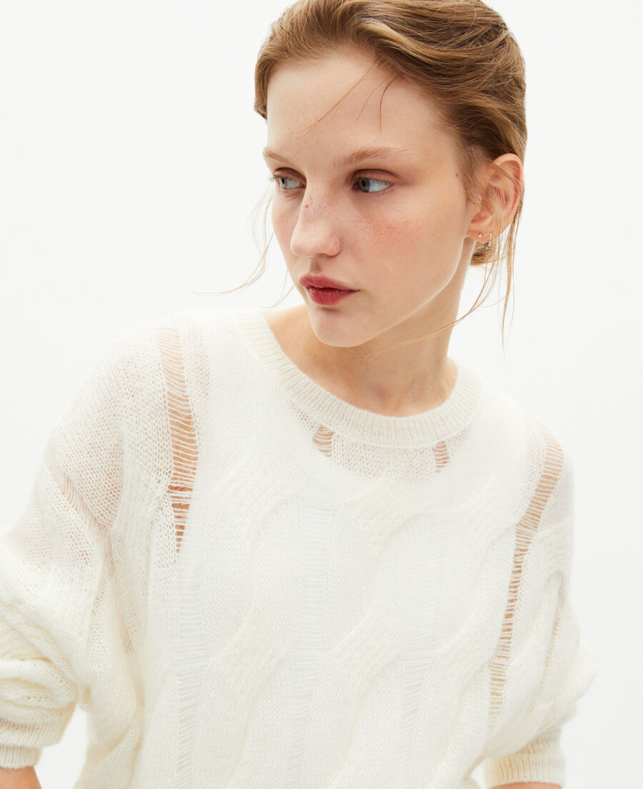 The Kooples FEMME ECRU pull à torsades en laine mélangée écru
