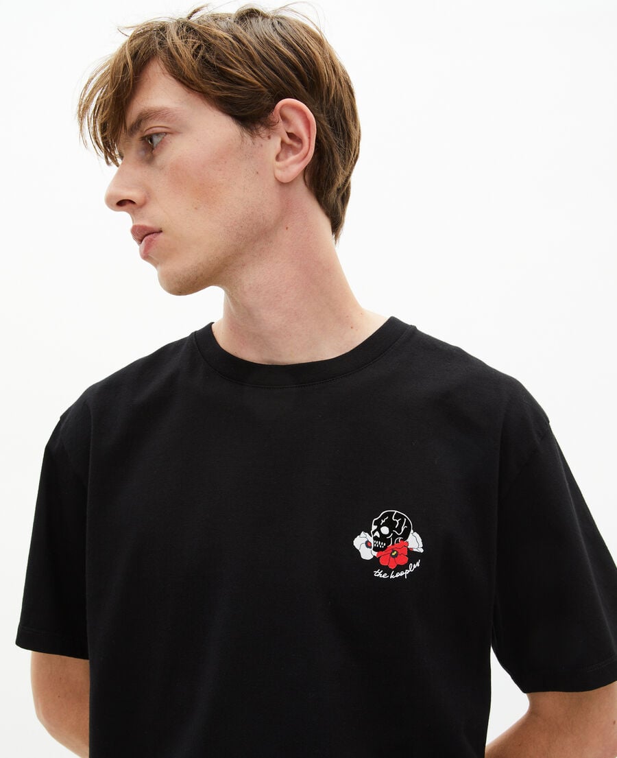 The Kooples HOMME BLACK t-shirt avec flocage t&ecirc;te de mort noir