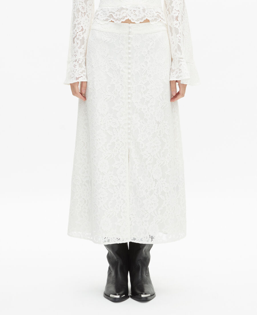 The Kooples FEMME ECRU jupe longue en dentelle blanche