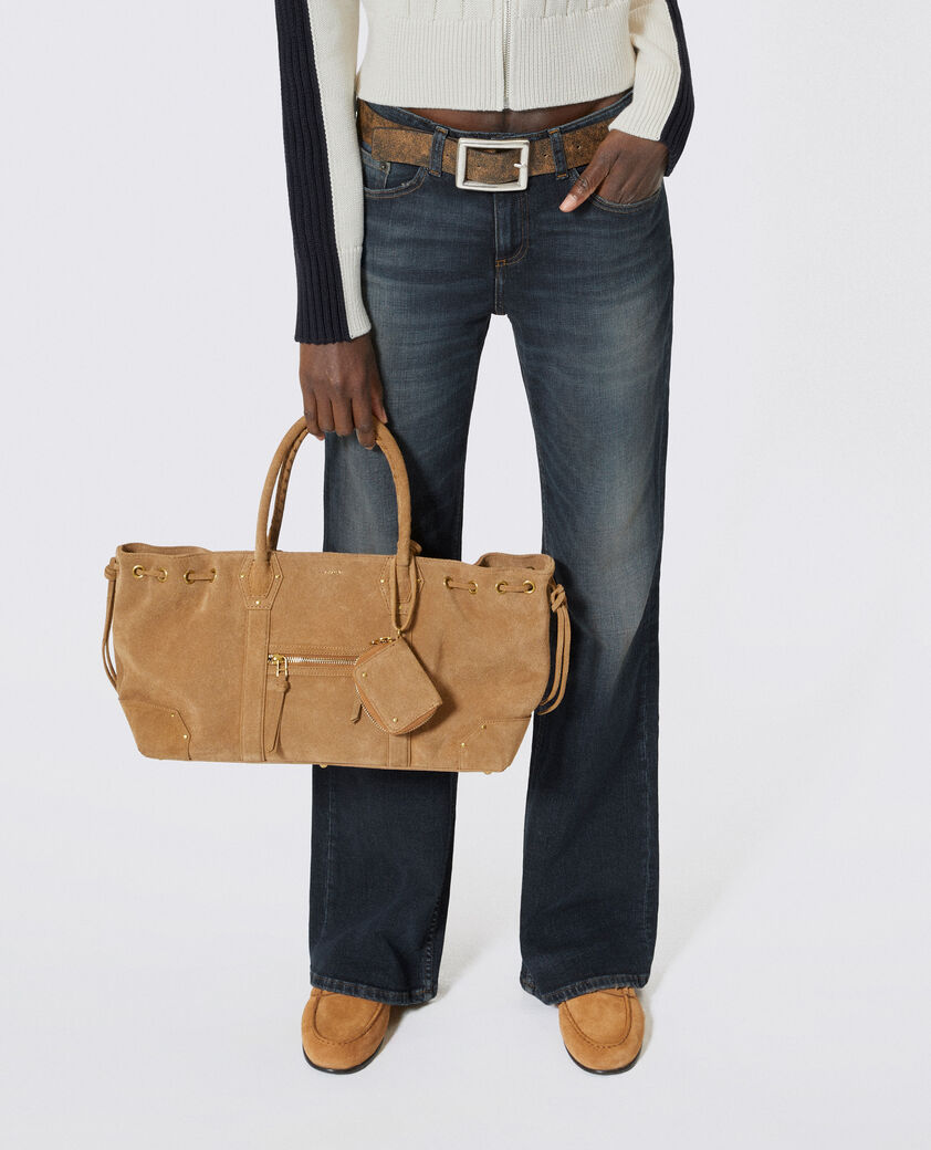 The Kooples DAMEN CAMEL braune einkaufstasche aus wildleder