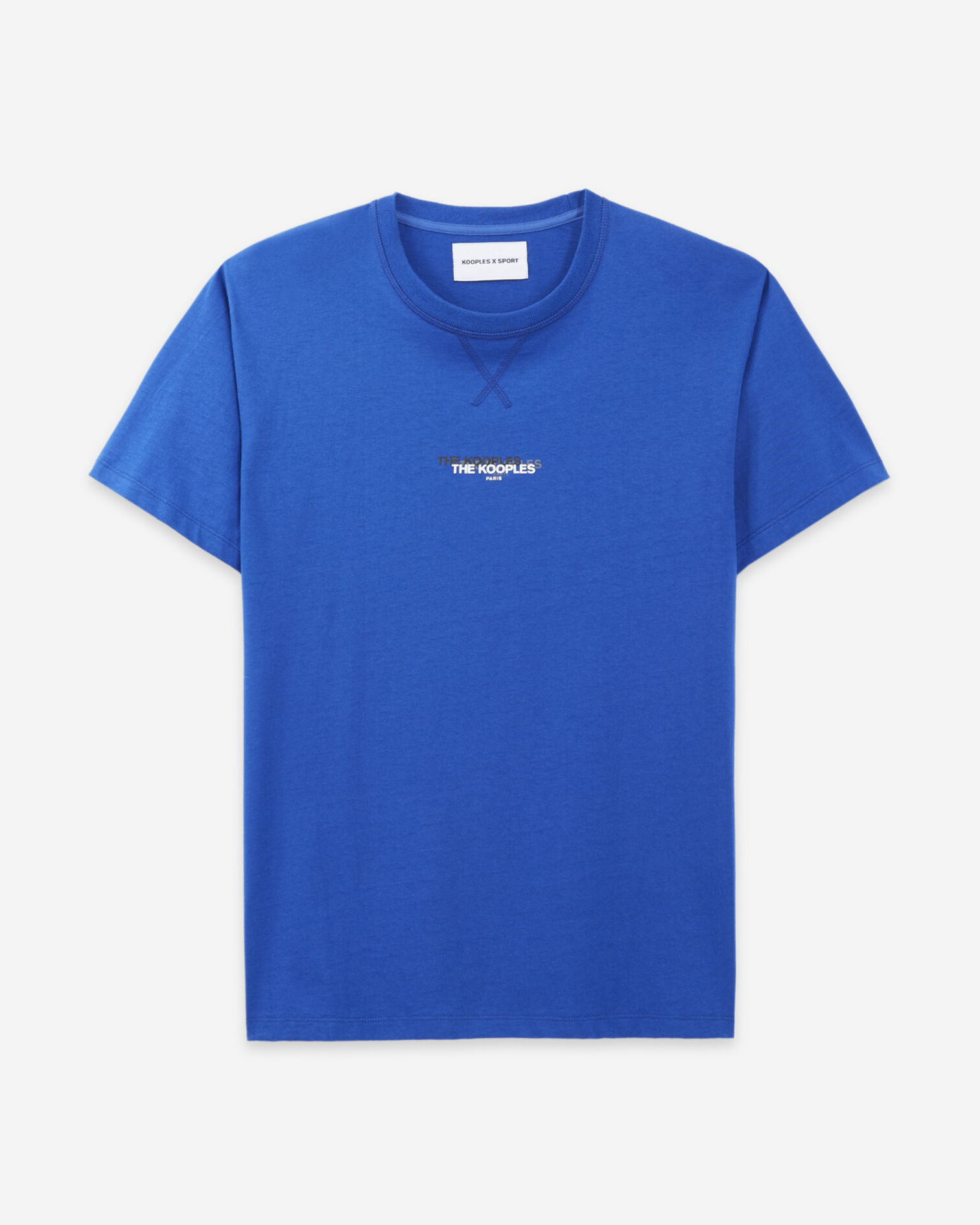 Blue cotton t-shirt with contrasting triple logo, BLUE, hi-res image number null