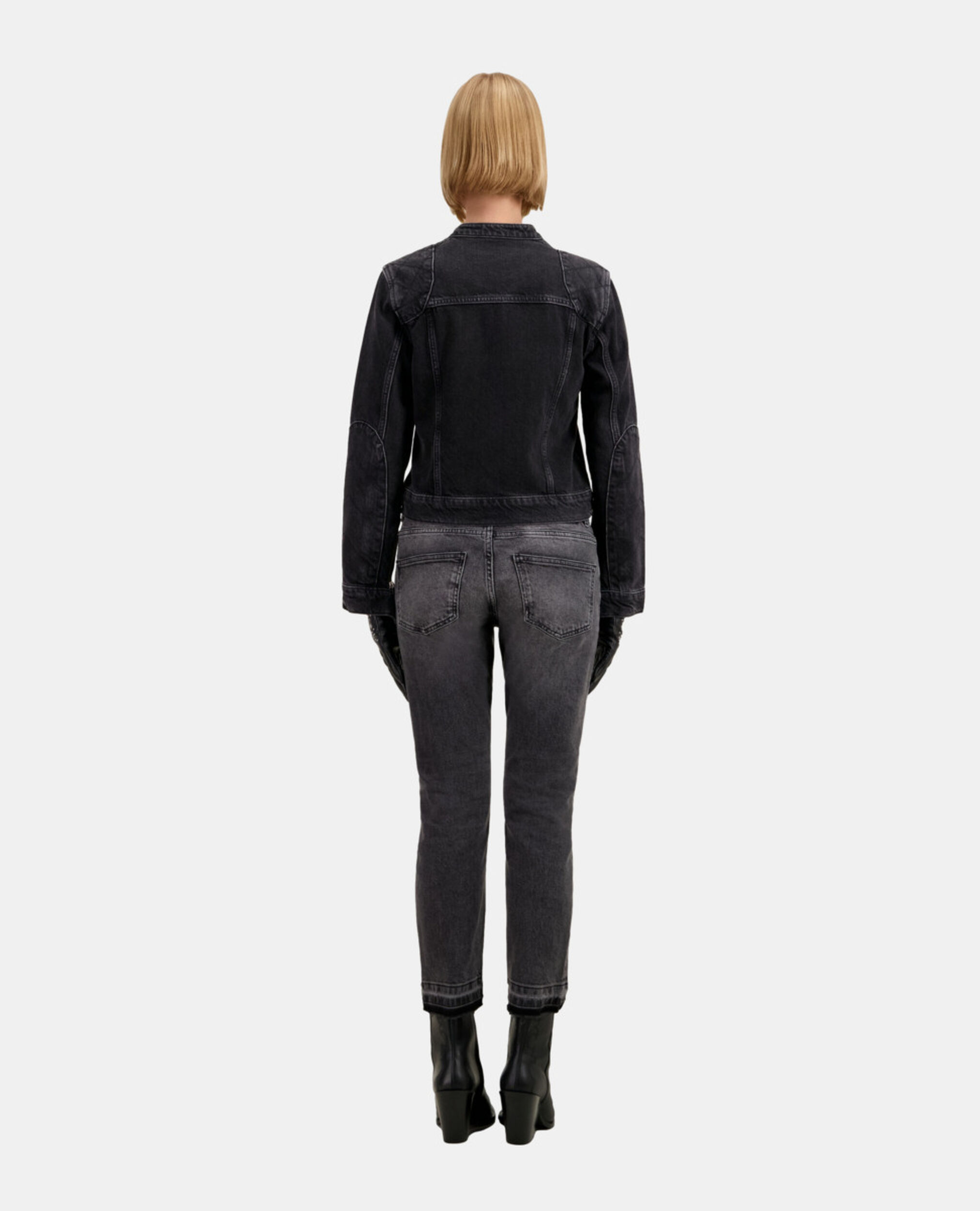 Schwarze Bikerjacke aus Denim, BLACK WASHED, hi-res image number null