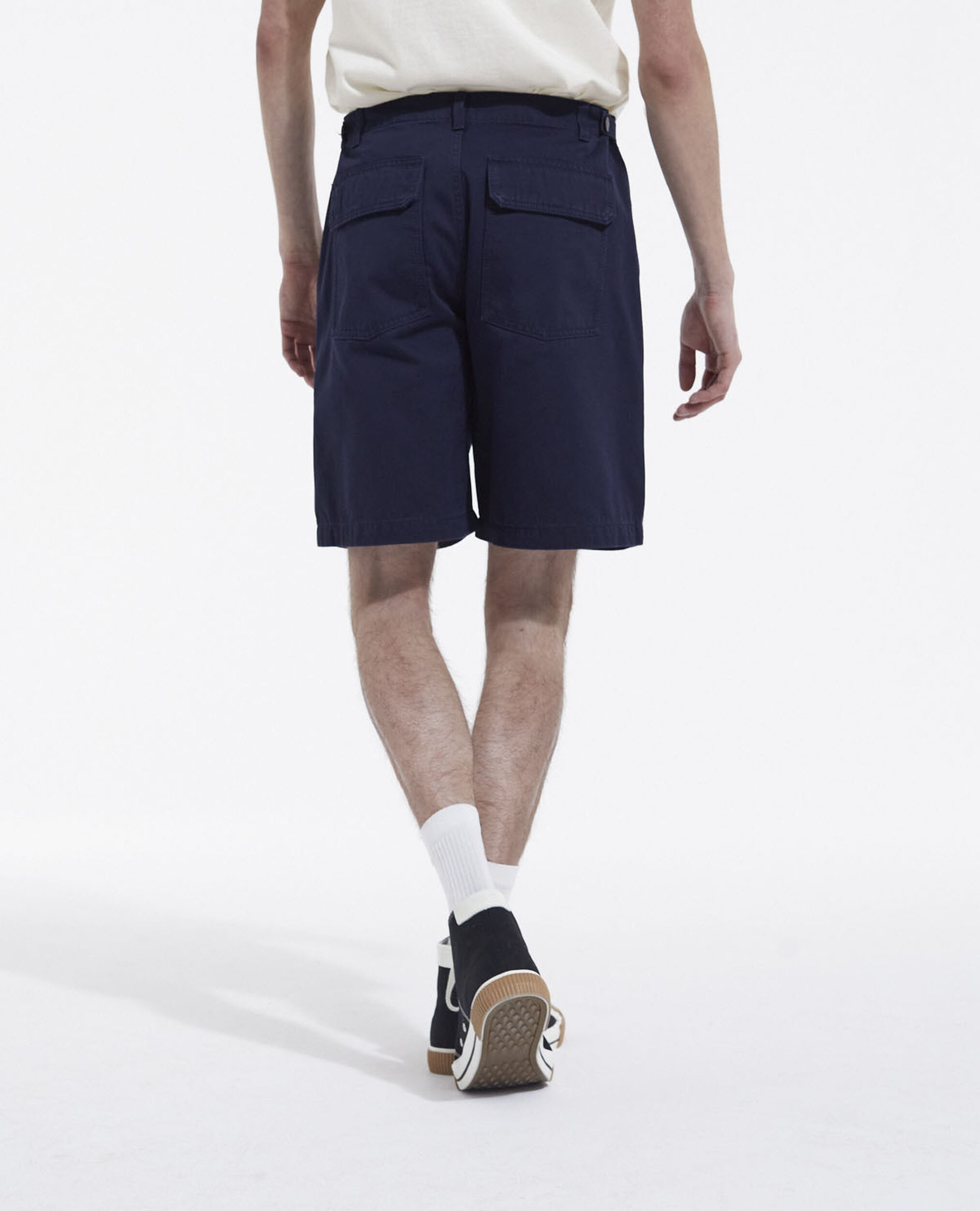 Long navy blue cotton shorts with four pockets, NAVY, hi-res image number null