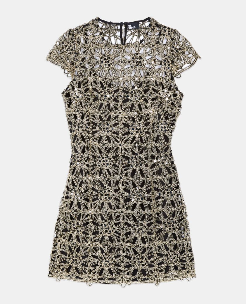 The Kooples FEMME ANTIC GOLD robe courte en guipure dor&eacute;e