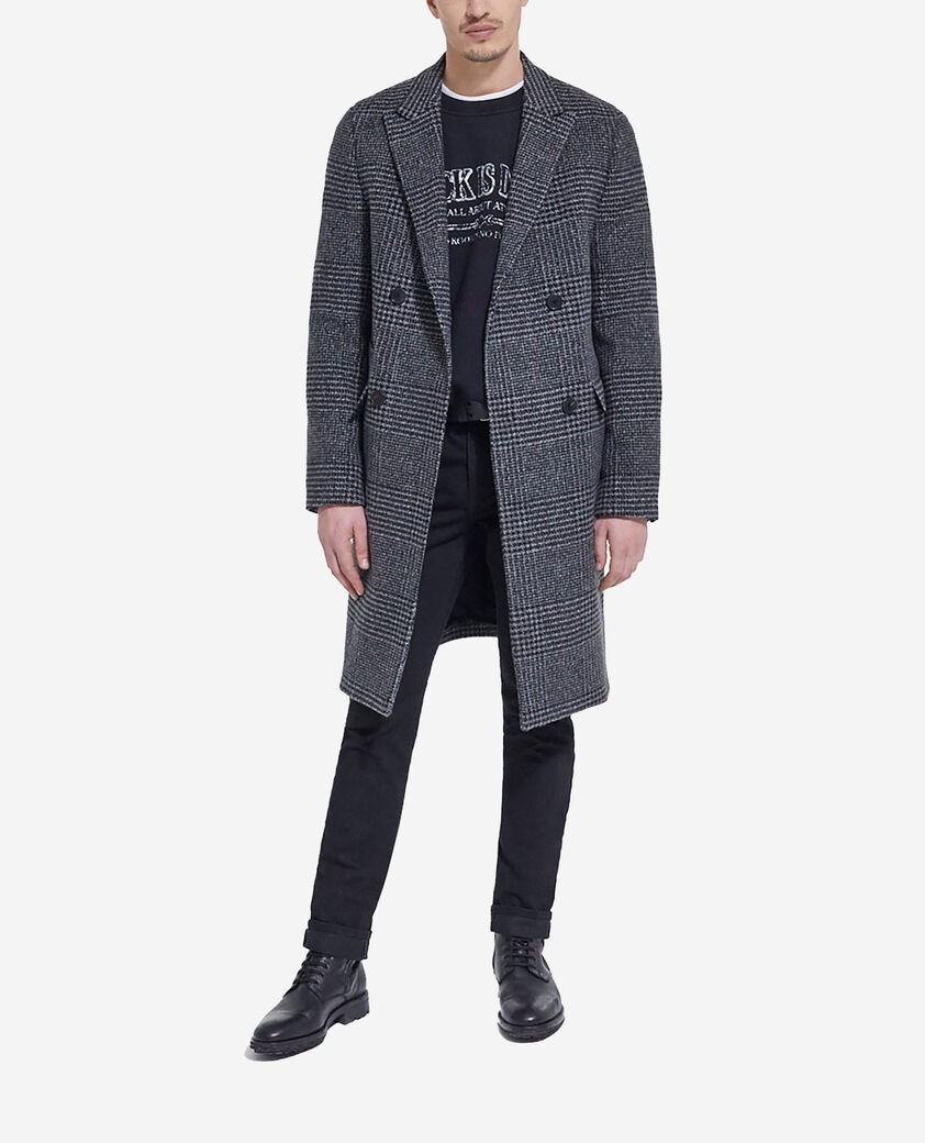 The Kooples HOMME DARK GREY manteau long en laine à carreaux