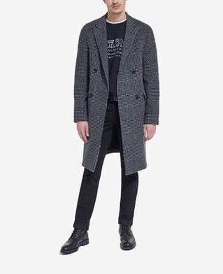 The Kooples HOMME DARK GREY manteau long en laine à carreaux