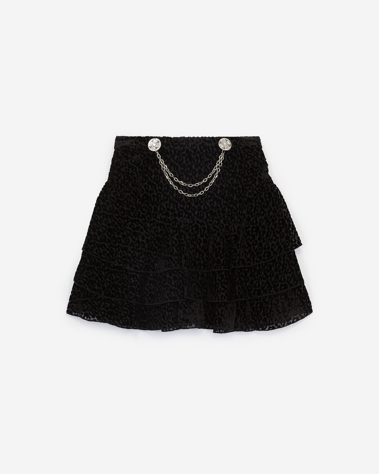 The Kooples DAMEN BLACK kurzer leopardenrock mit ketten und volants