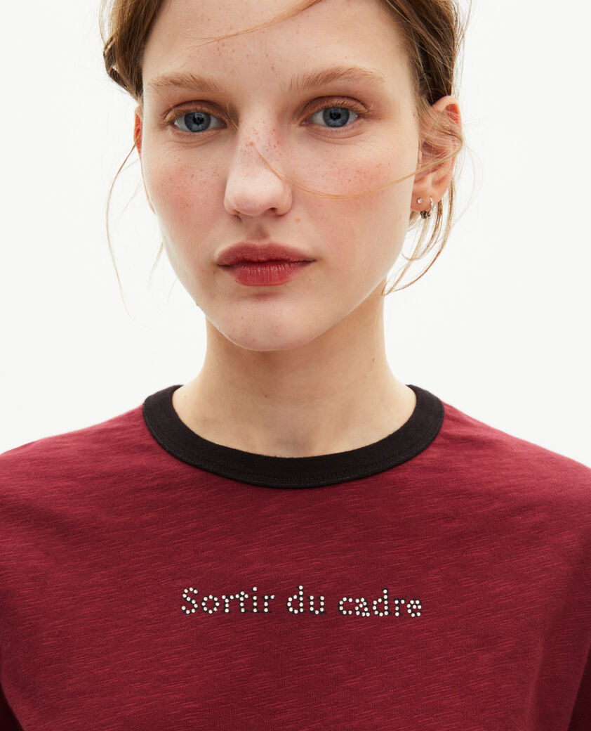 The Kooples DAMEN WINE RED t-shirt mit rotem strass-siebdruck