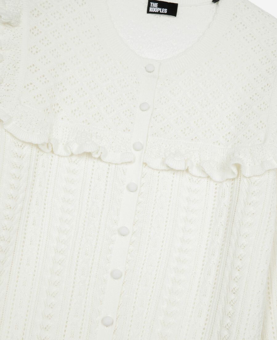 The Kooples WOMEN ECRU cardigan with ruffles in ecru merino wool