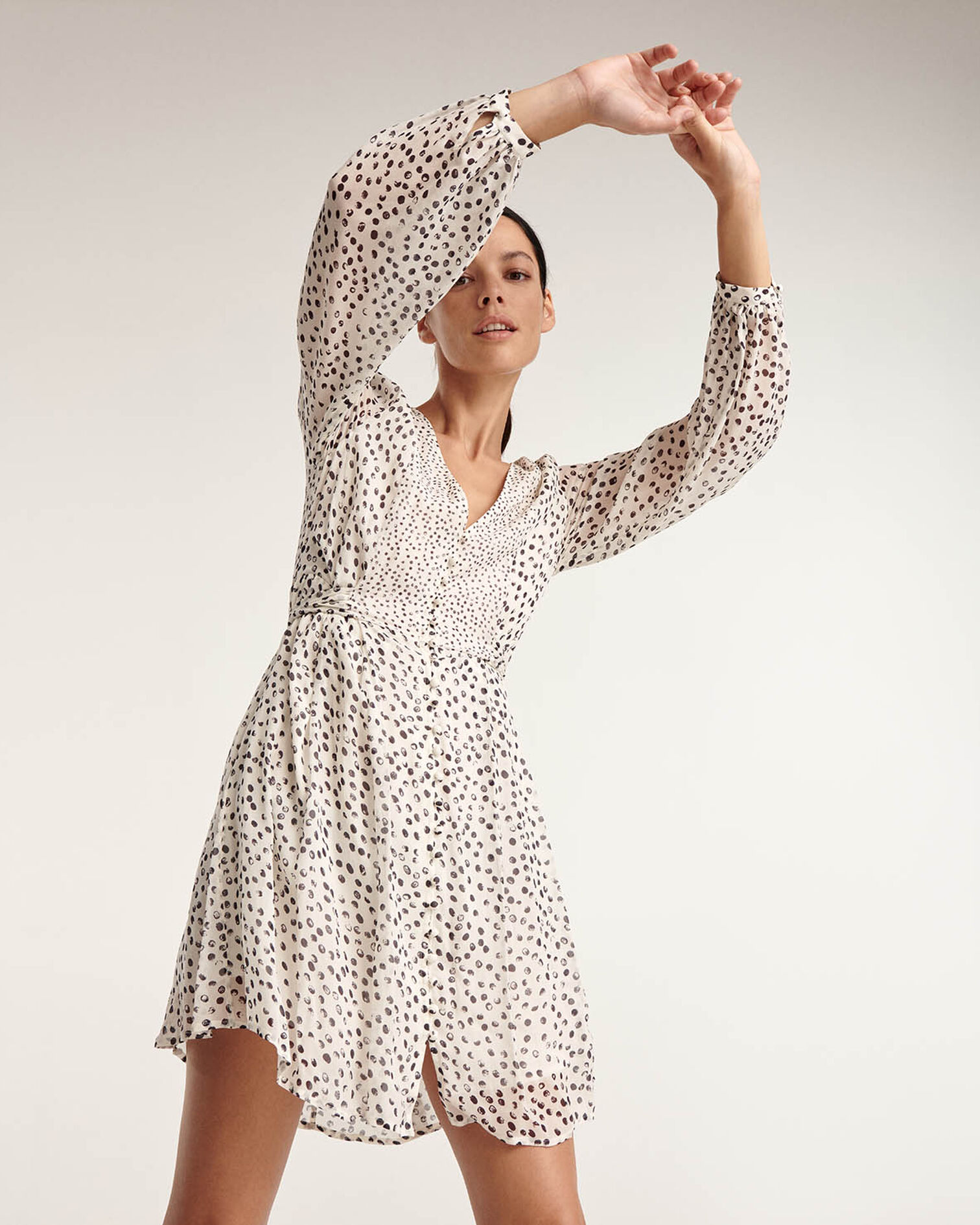 Short white dress with black polka dots, WHITE / NAVY, hi-res image number null