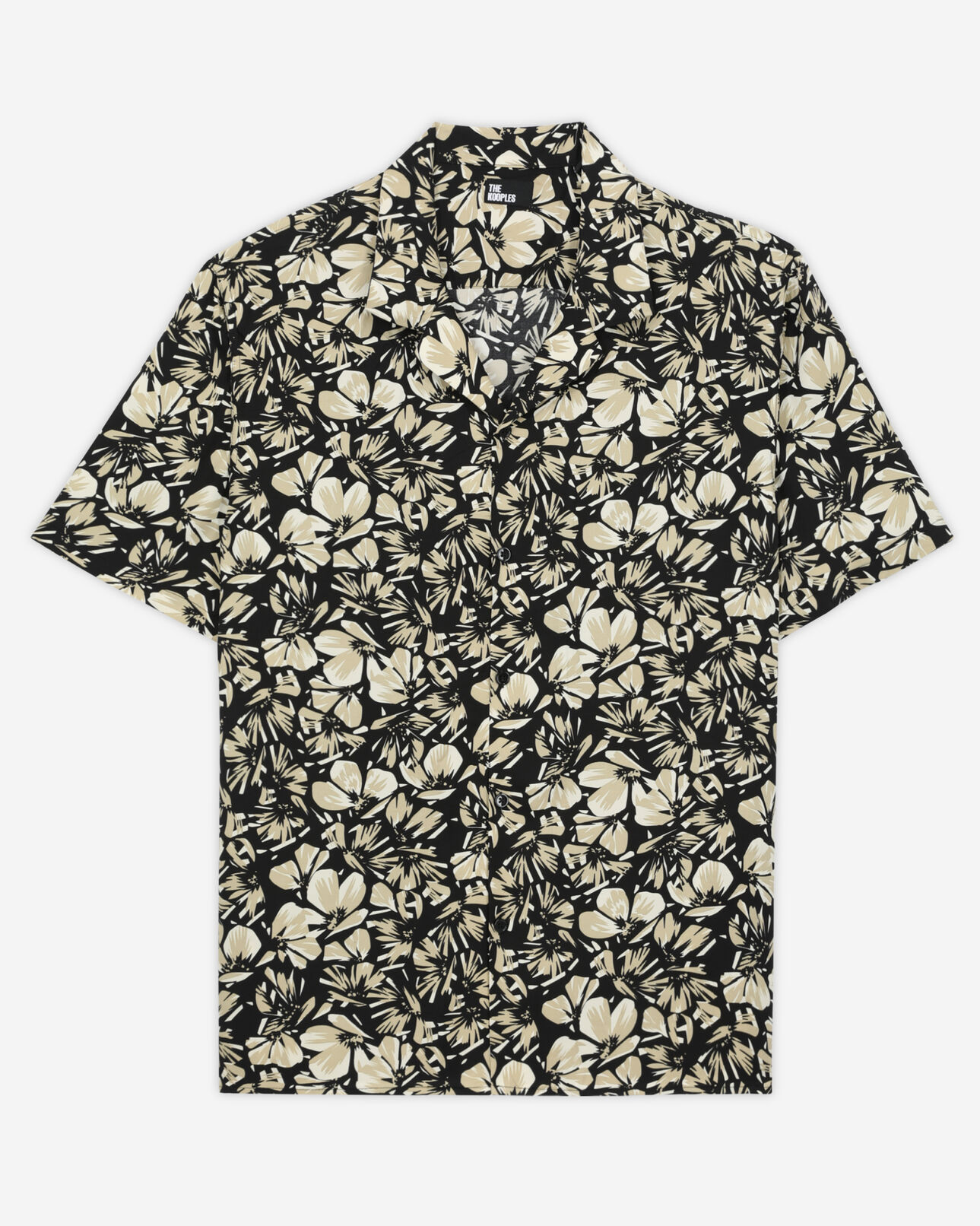 The Kooples MEN BLACK BROWN floral hawaiian collar shirt