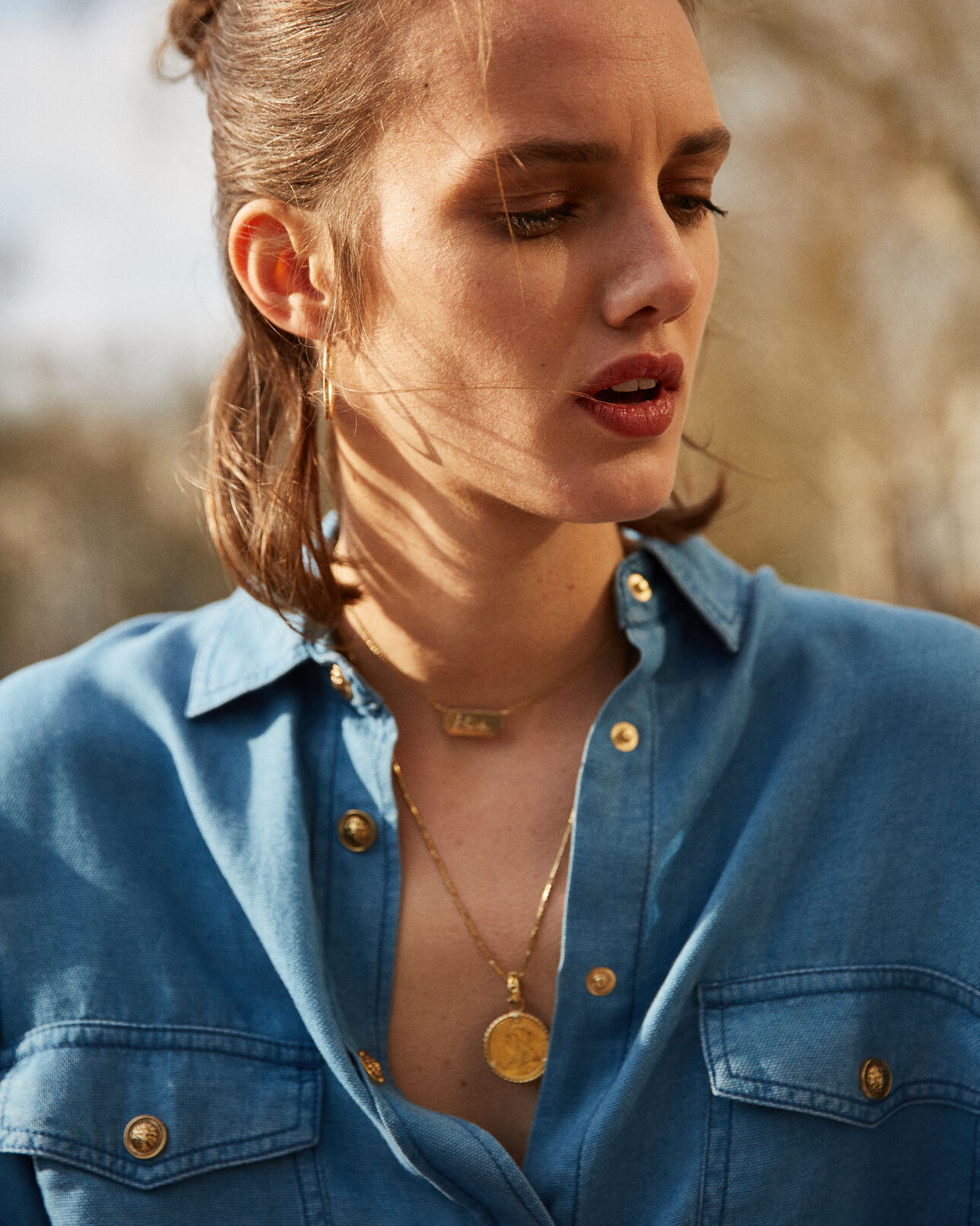 The Kooples WOMEN BLUE DENIM oversized blue dress shirt