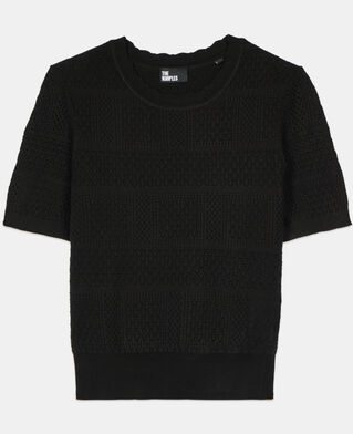 The Kooples WOMEN BLACK black openwork knit sweater