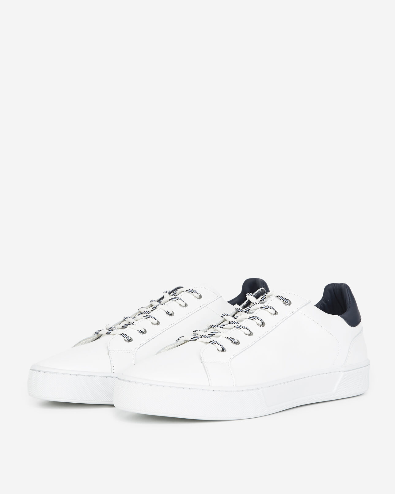 The Kooples MEN WHITE / BLUE white sneakers in leather with blue tongue