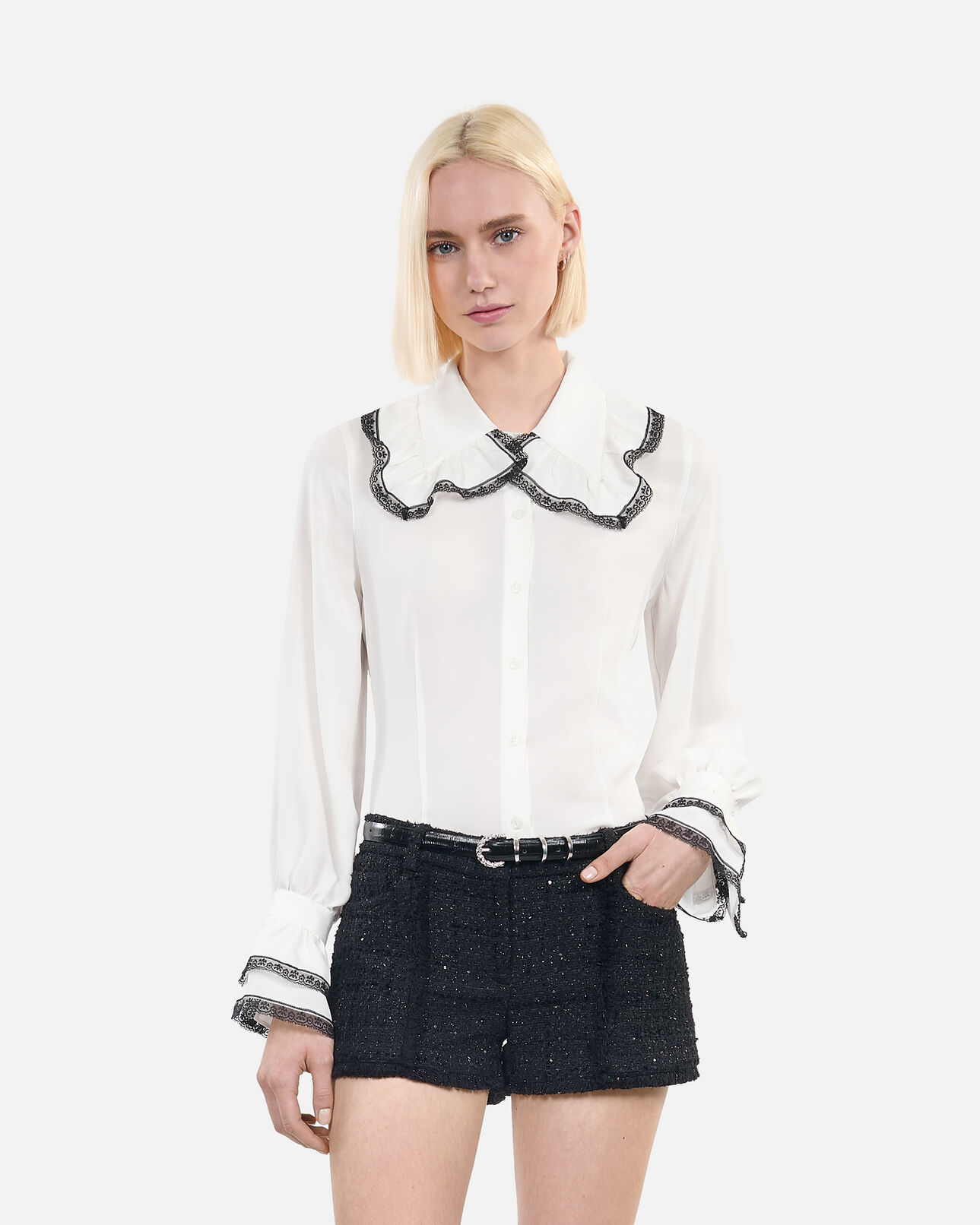 The Kooples WOMEN BLACK thin black crocodile-effect leather belt