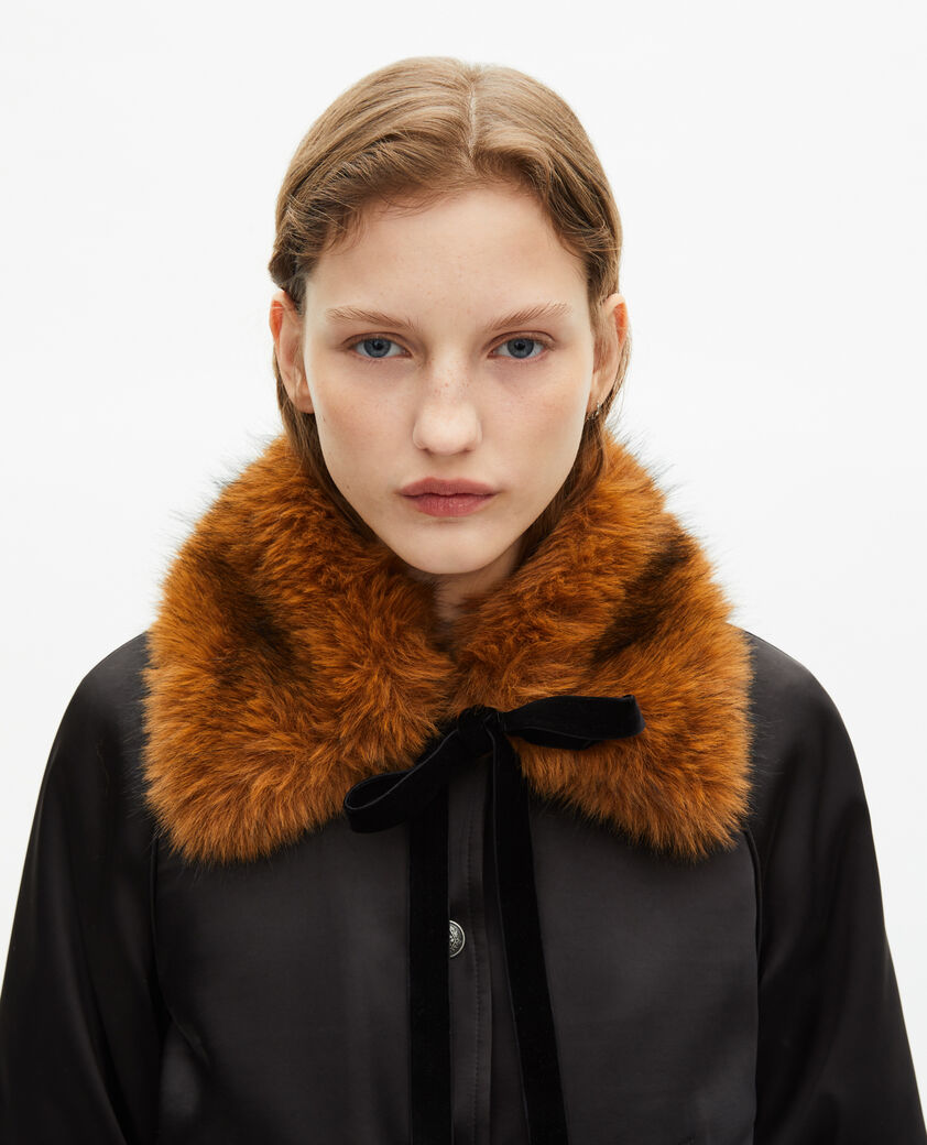 The Kooples FEMME BLACK blouson col fourrure satiné noir