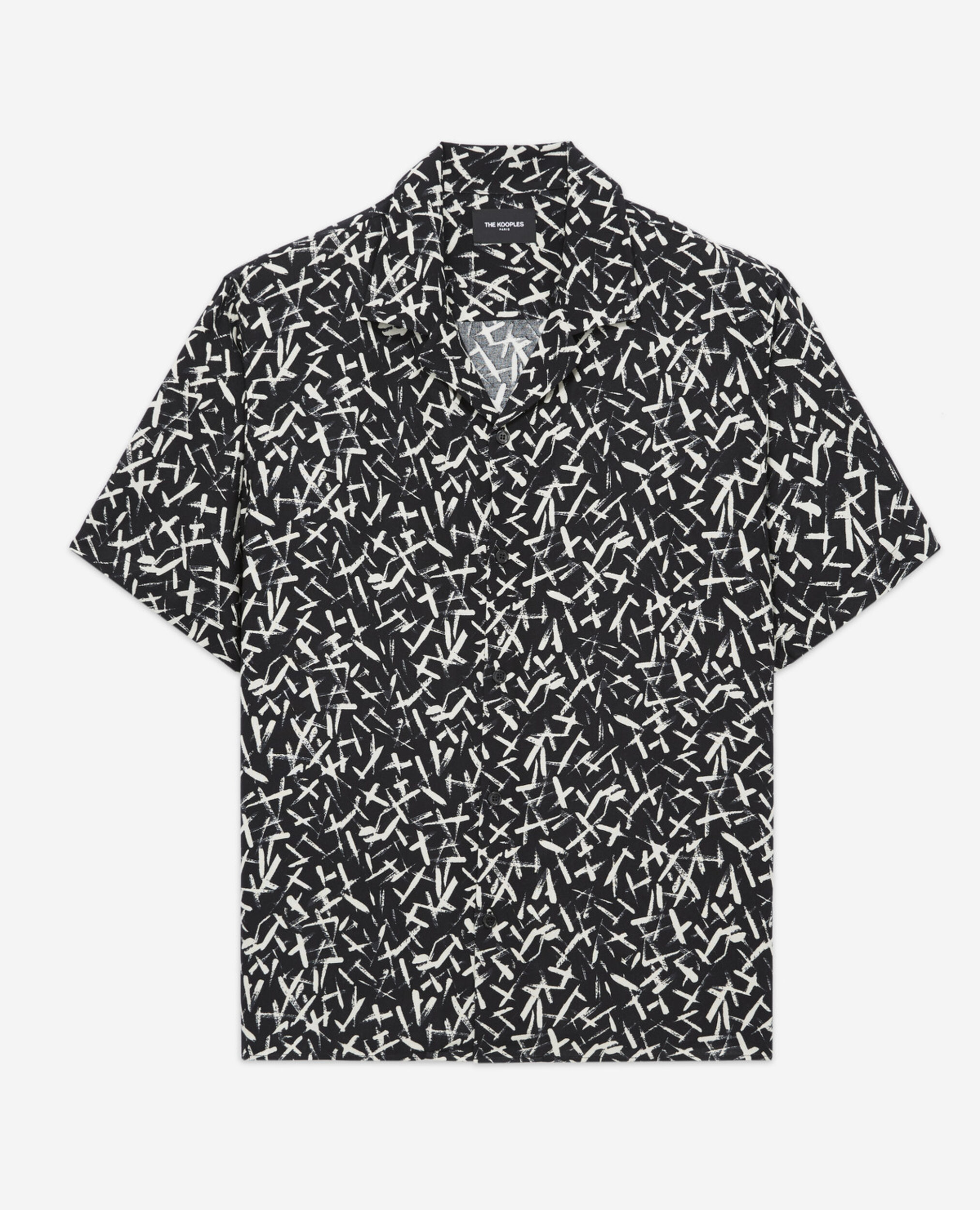 Short sleeves printed shirt with Hawaiian collar, BLACK WHITE, hi-res image number null