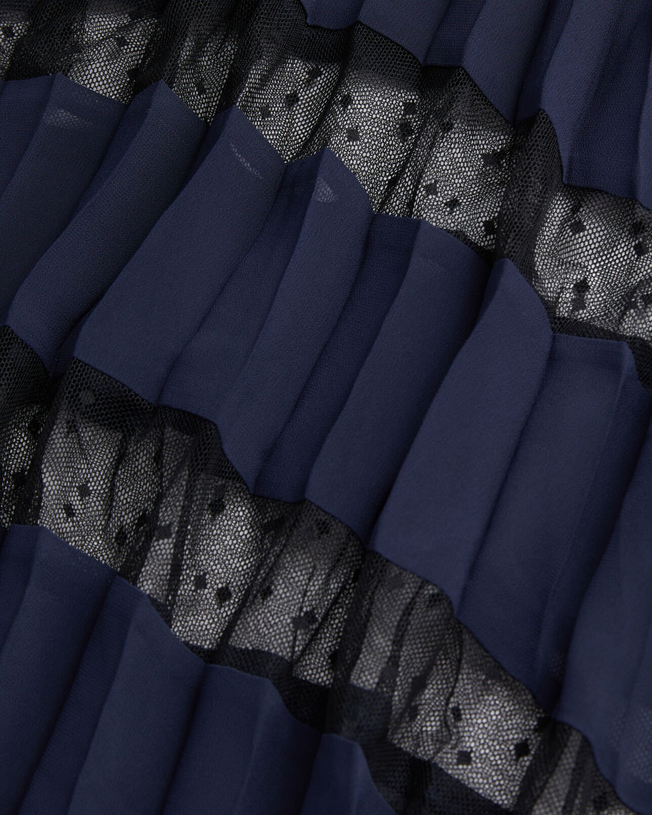 The Kooples DAMEN NAVY langes plisseekleid mit marineblauer spitze