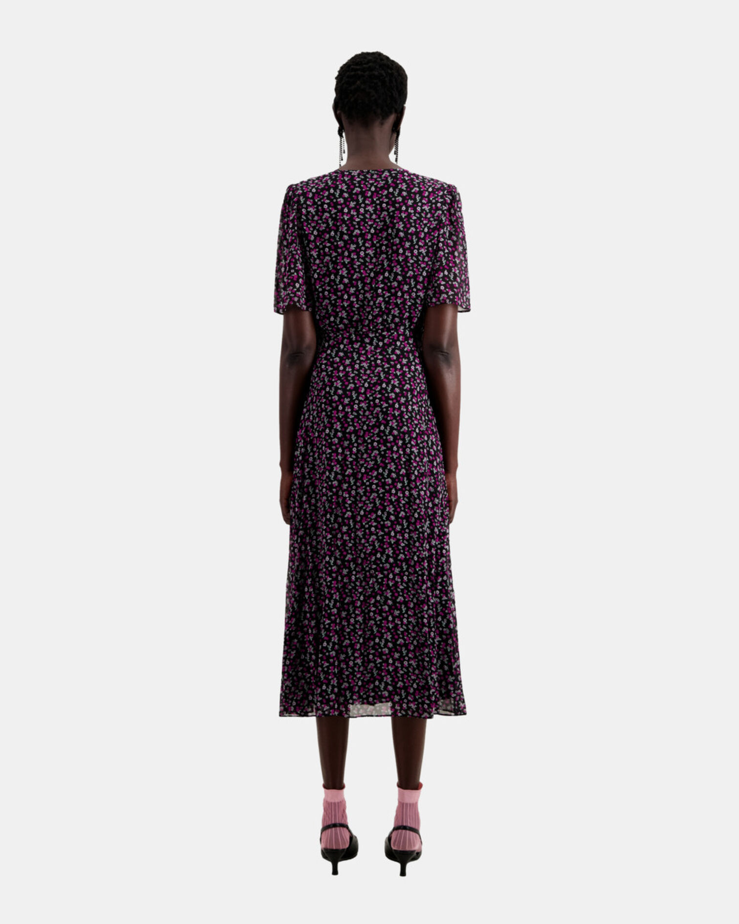 Langes Wickelkleid mit Print, BLACK / PINK, hi-res image number null