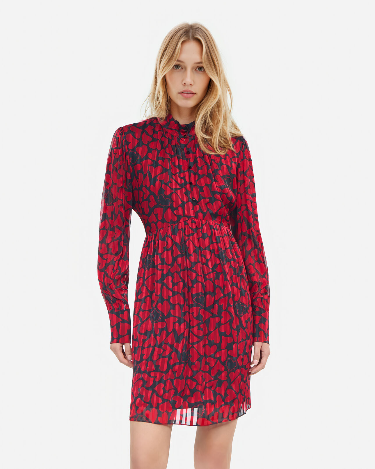 The Kooples WOMEN BLACK - RED short pleated heart print dress