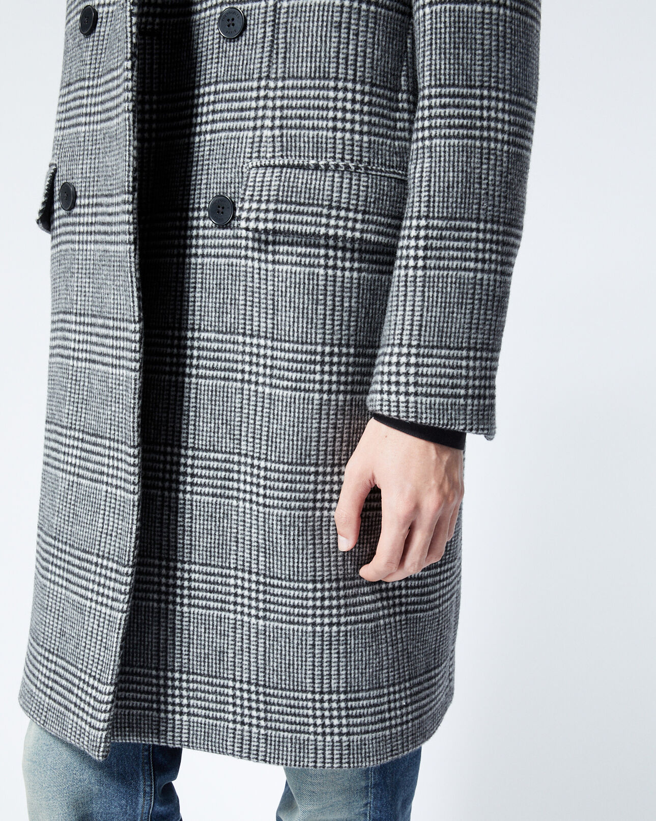 The Kooples HOMME BLACK WHITE manteau noir et blanc laine imprimée