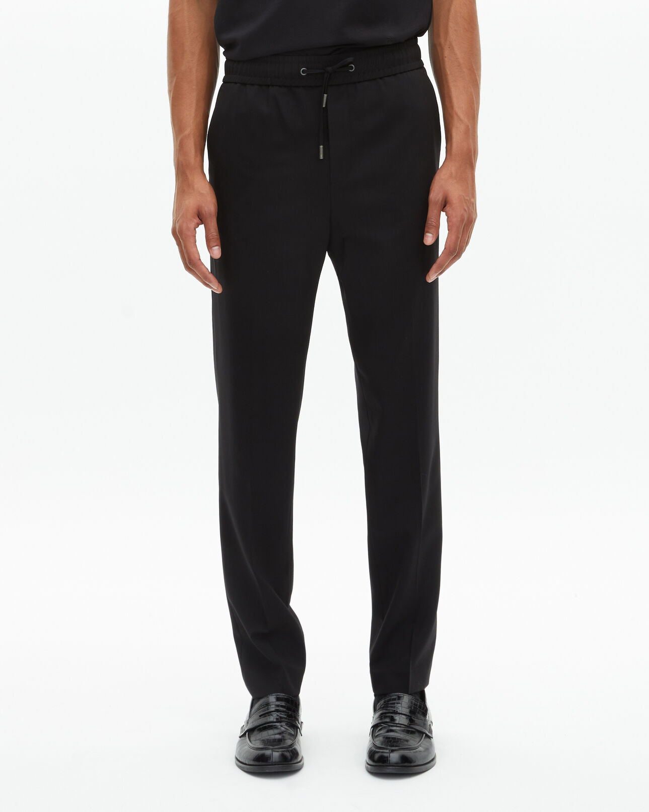 The Kooples H BLACK black wool straight elasticated trousers