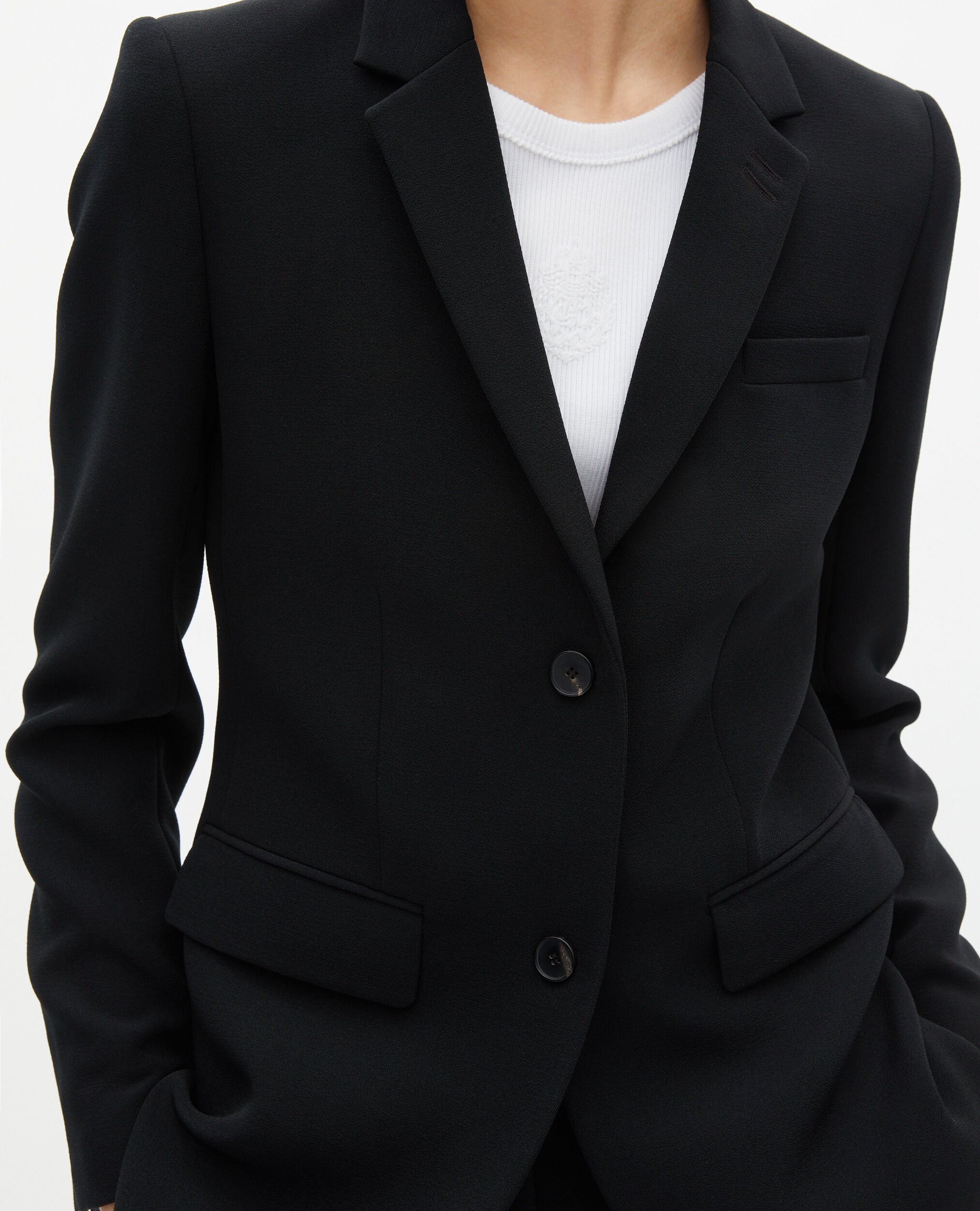 Black crepe tailored jacket, structured cut, BLACK, hi-res image number null