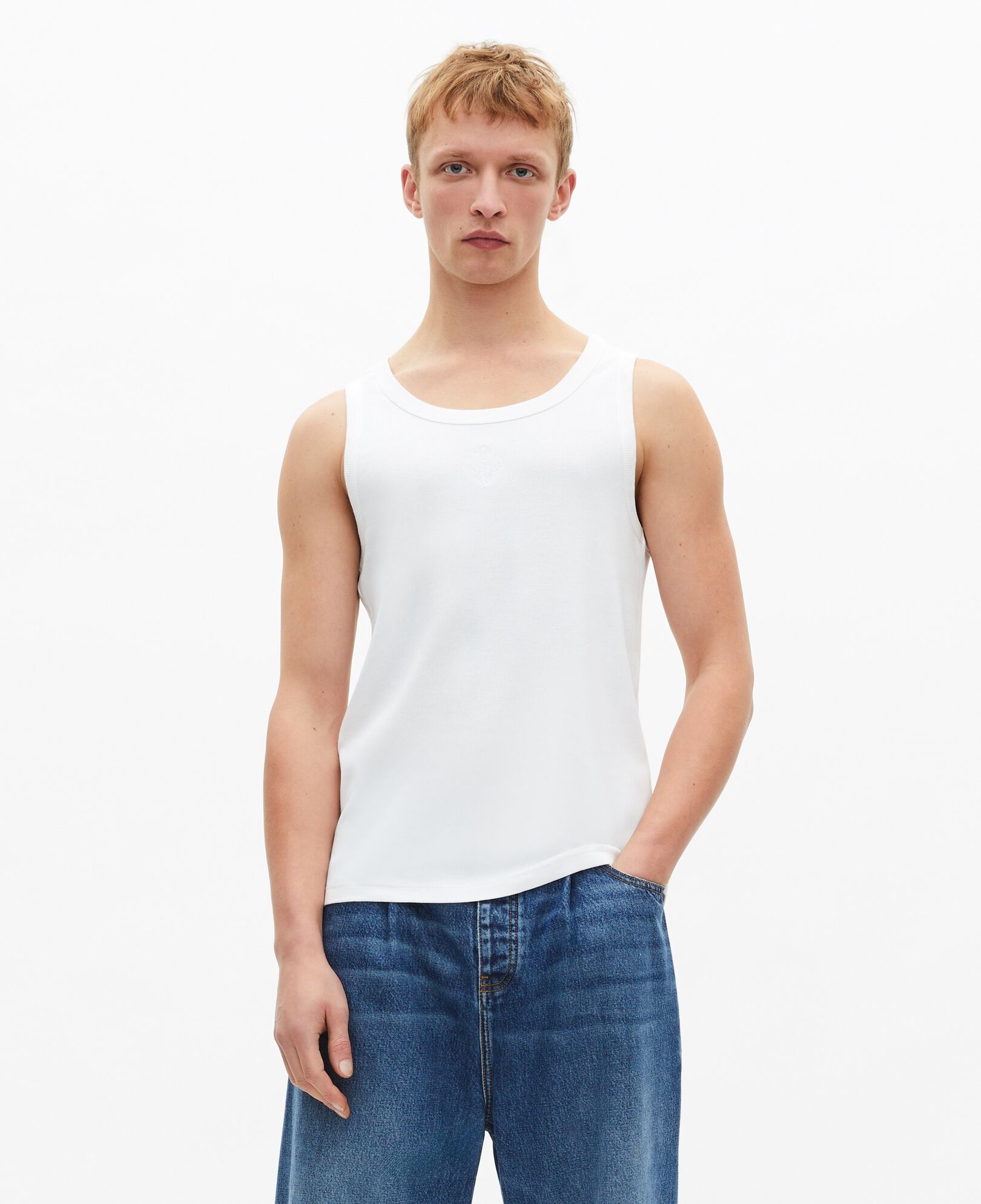 The Kooples MEN WHITE white tank top with crest embroidery