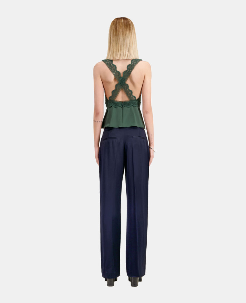 The Kooples WOMEN NAVY navy blue trousers with chains