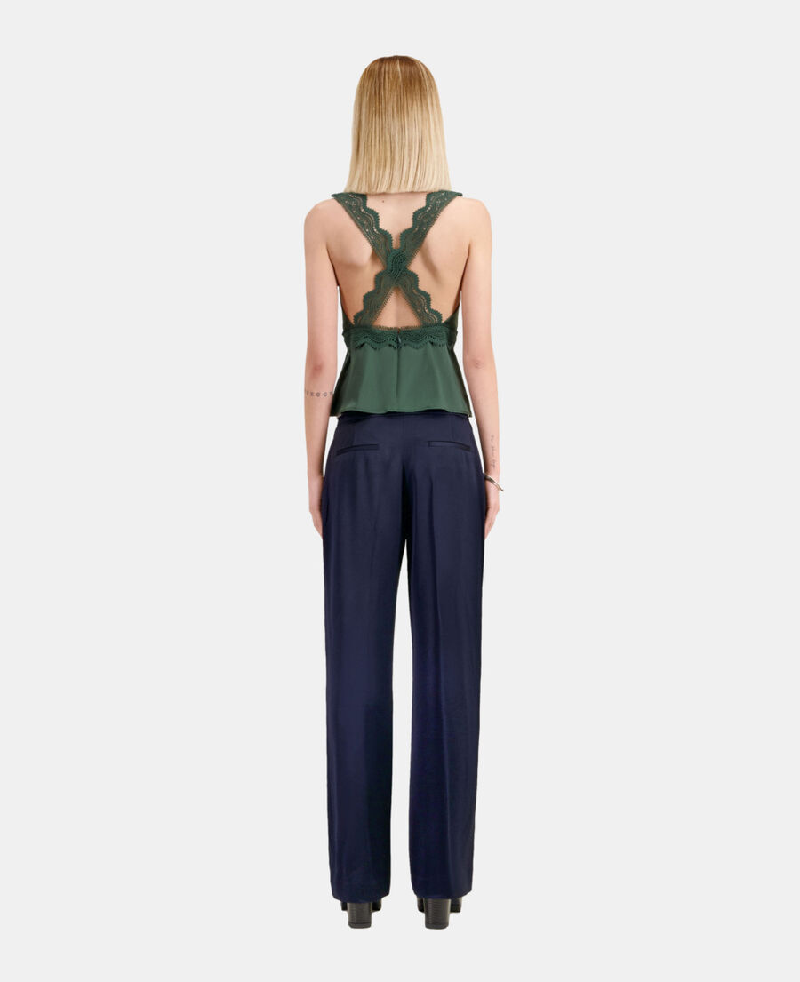 The Kooples WOMEN NAVY navy blue trousers with chains