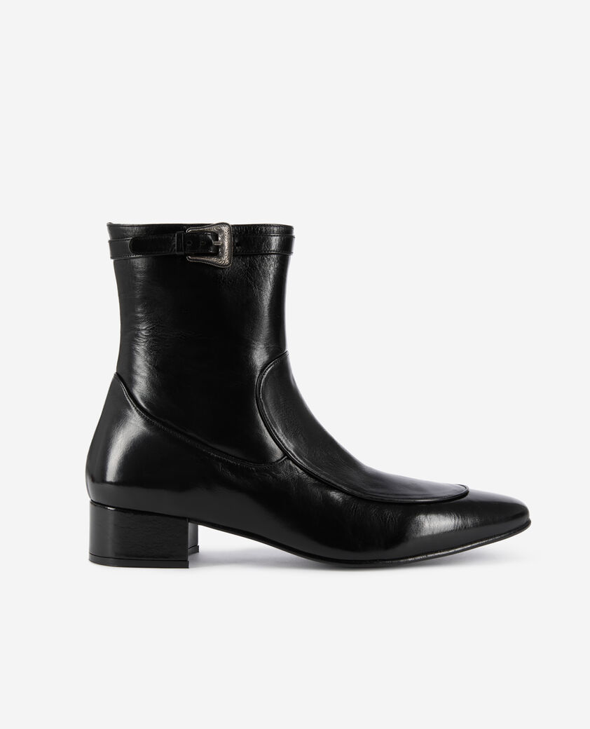 The Kooples MEN BLACK black leather ankle boots with buckle