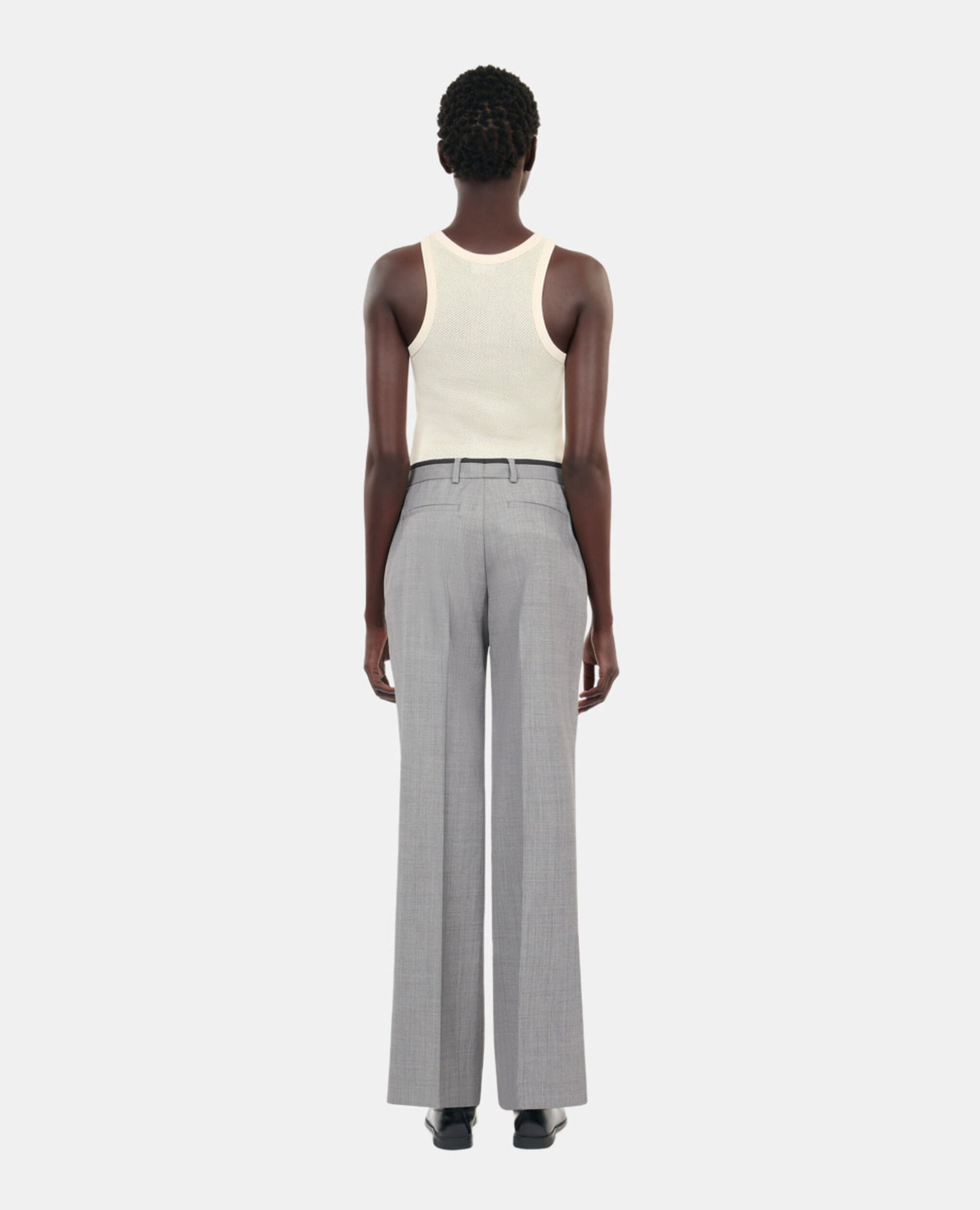 Straight-legged tailored pants in taupe wool, BEIGE MELANGE, hi-res image number null