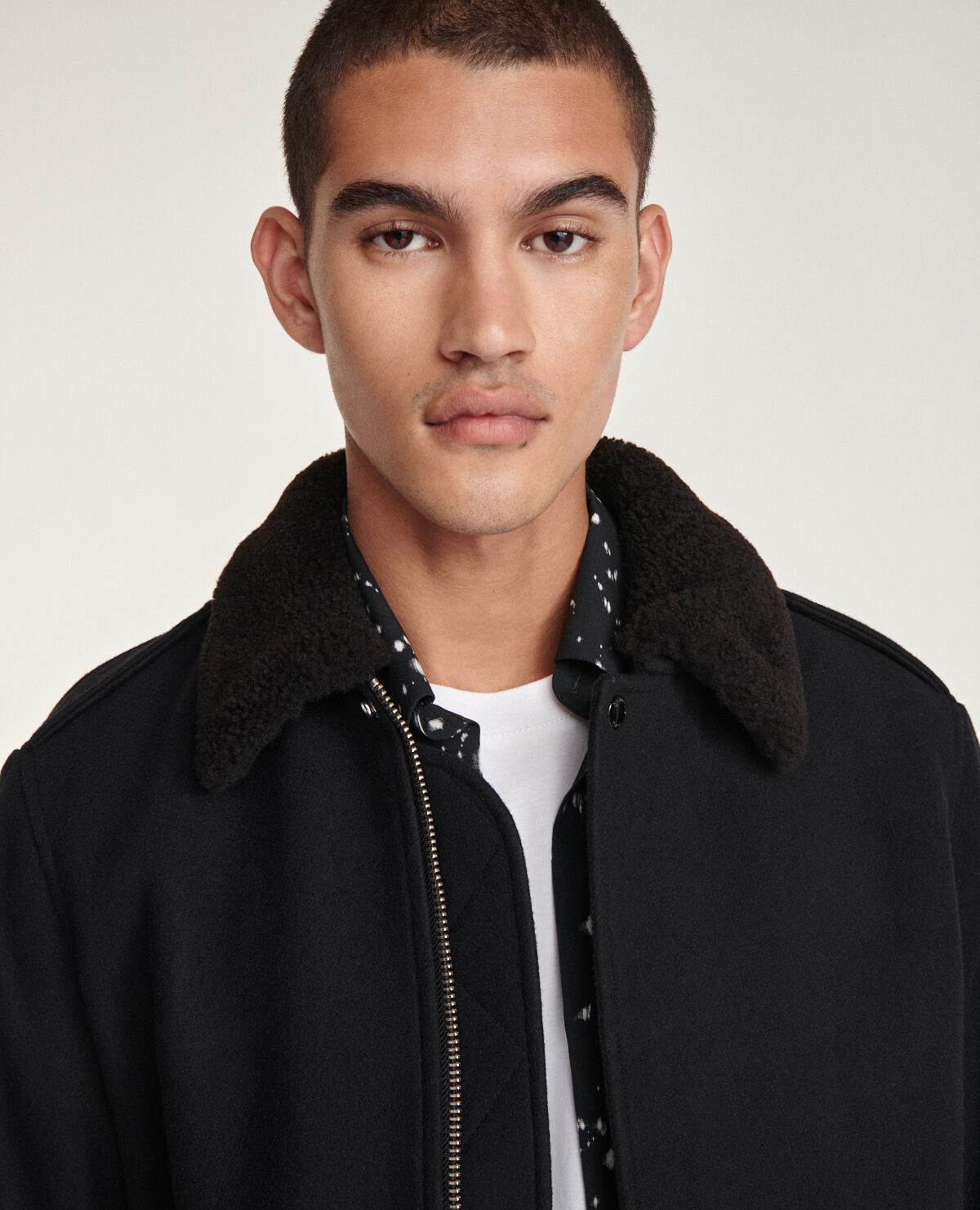 Black wool jacket with brown collar The Kooples