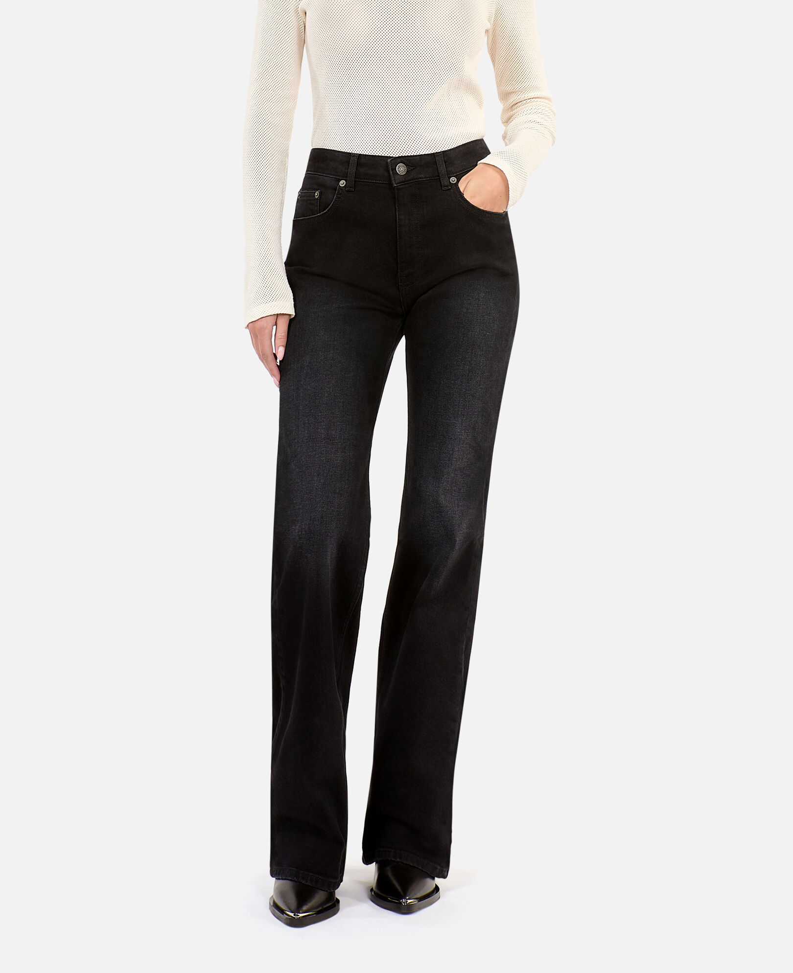 The Kooples WOMEN BLACK WASHED black flare jeans