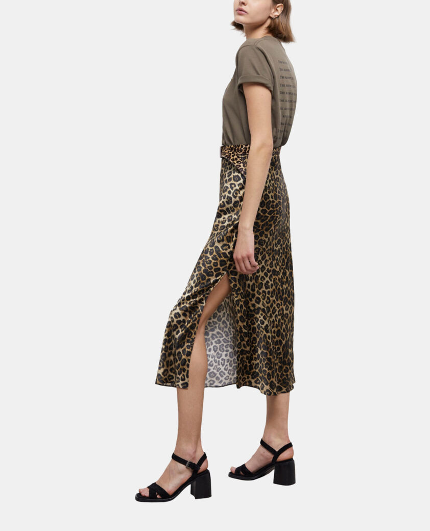 The Kooples WOMEN ALGUE women's khaki and leopard print what is t-shirt
