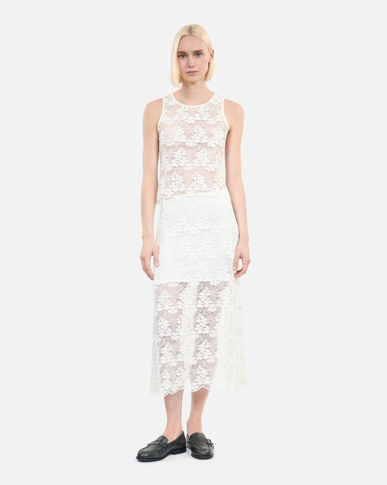 The Kooples WOMEN ECRU long ecru lace skirt