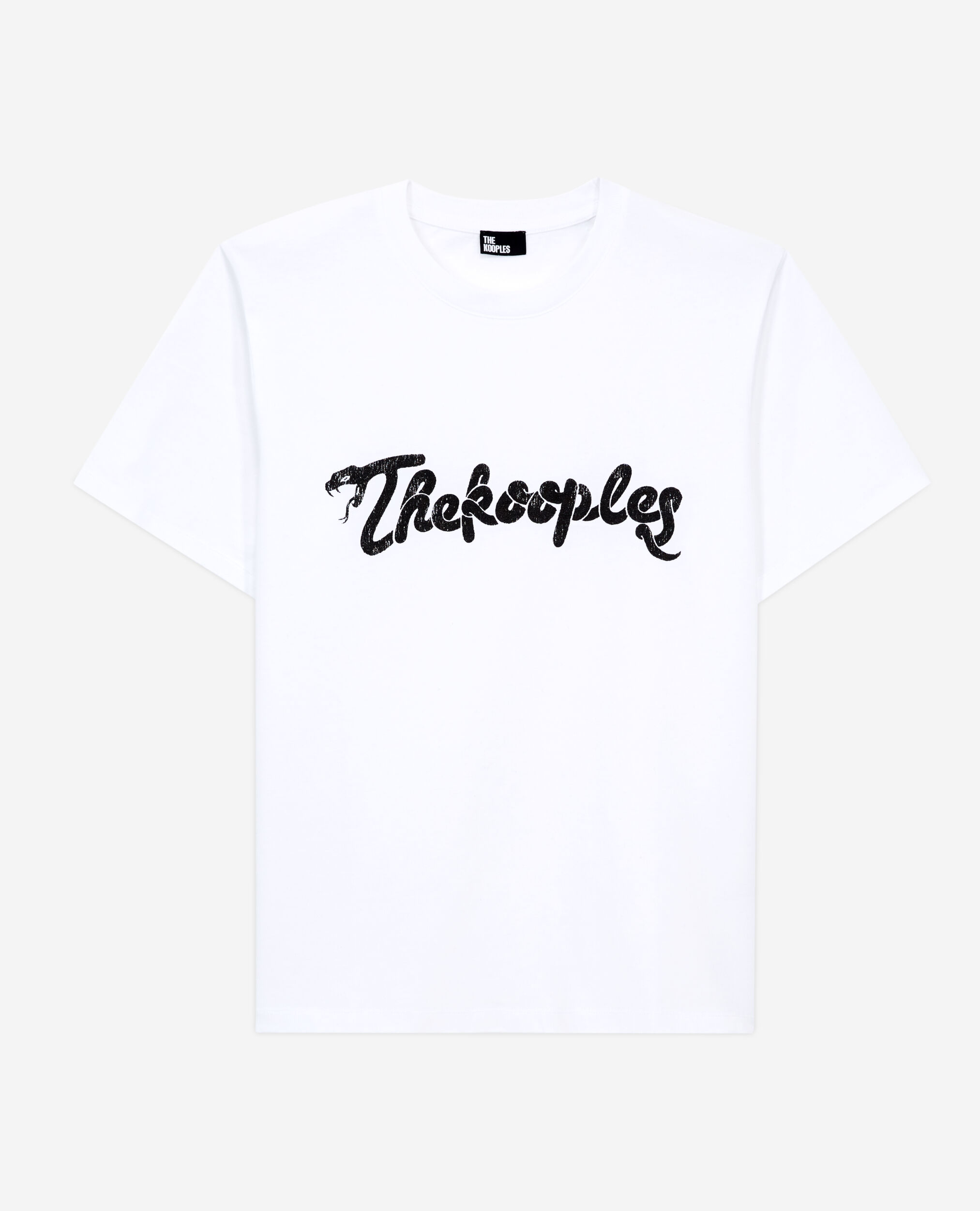 Weißes T-Shirt Herren mit Schlangenlogo-Siebdruck, WHITE, hi-res image number null