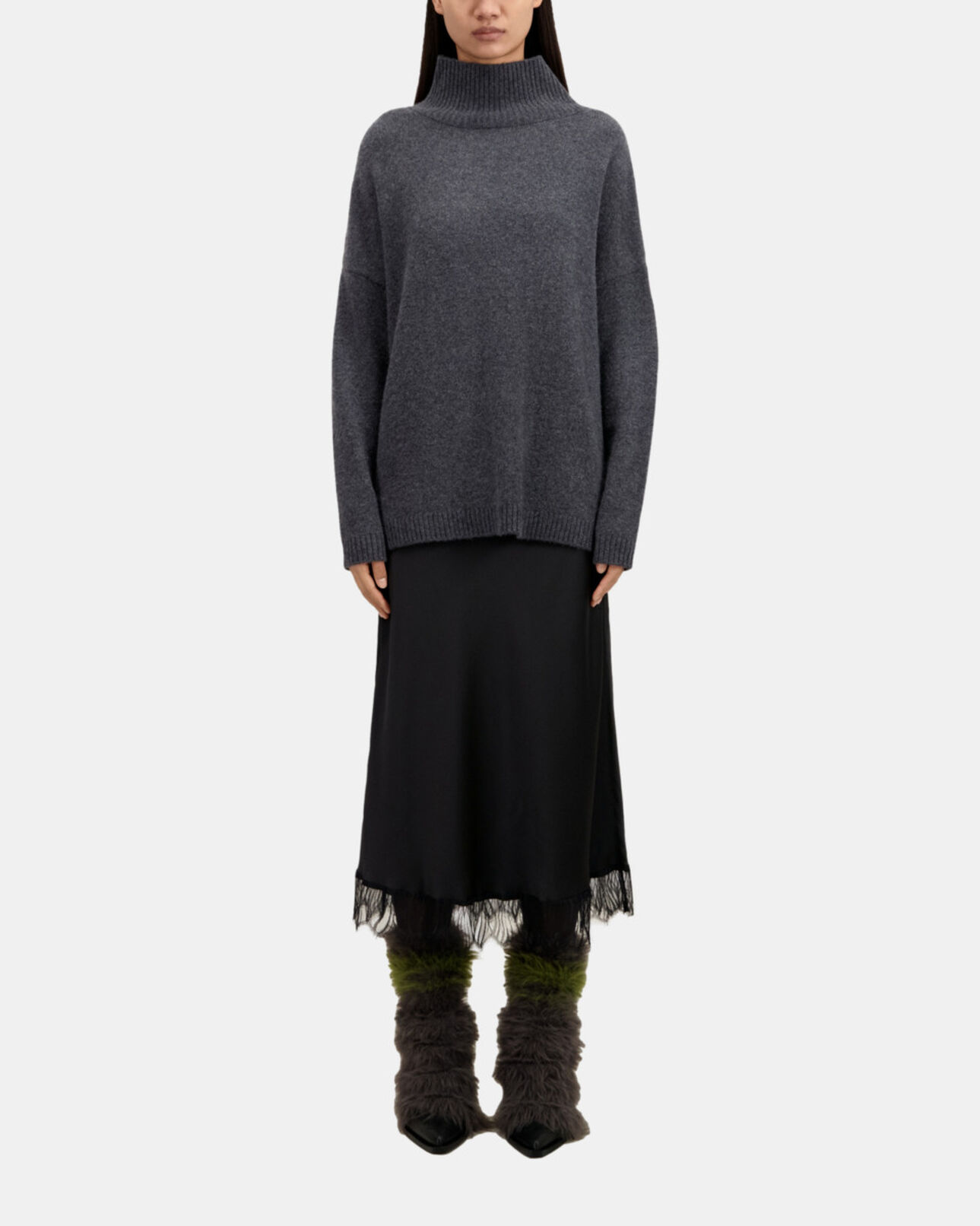 The Kooples WOMEN ANTHRACITE MELANGE grey cashmere-blend sweater