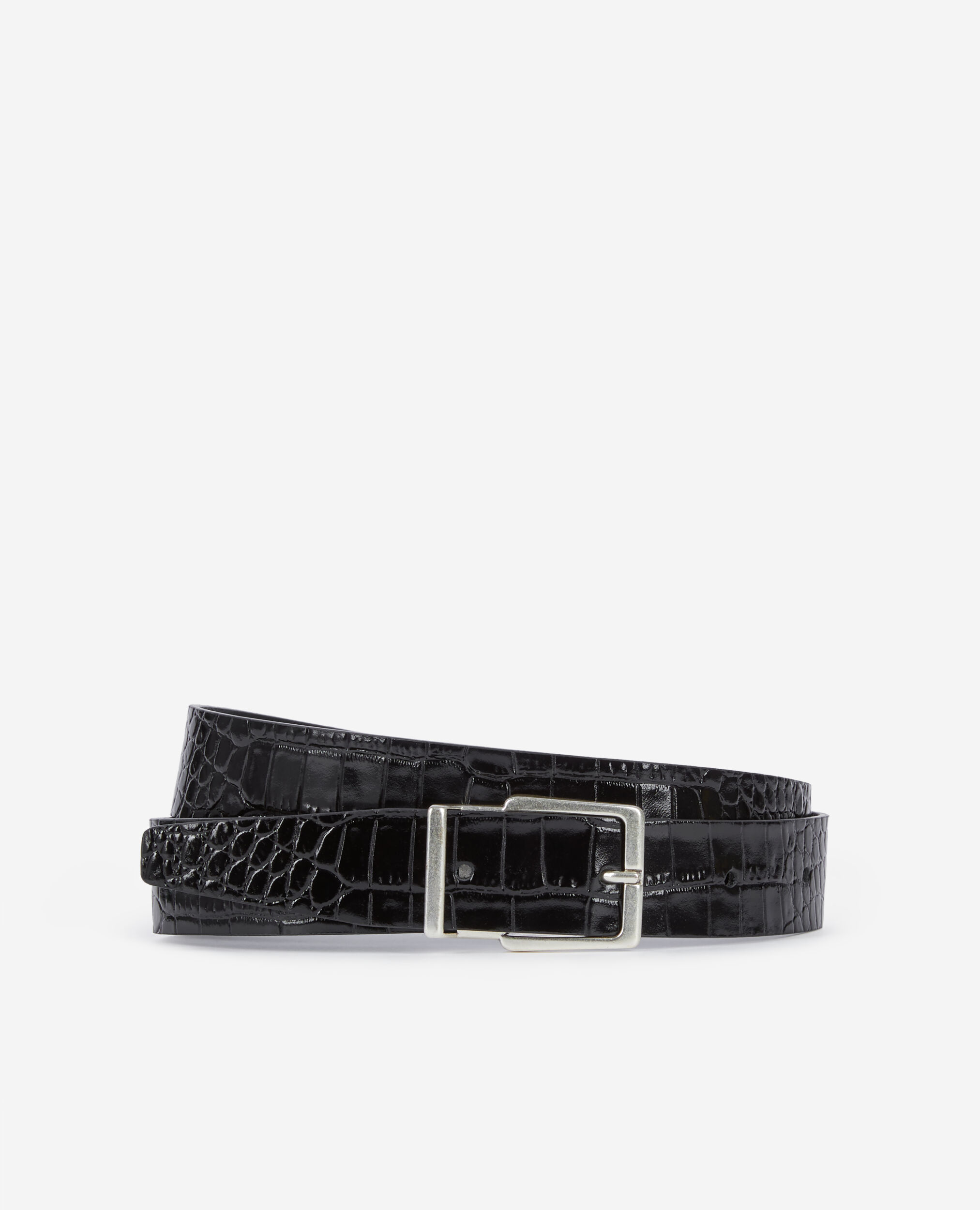 Black crocodile-effect leather belt