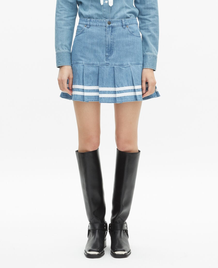 The Kooples FEMME BABY BLUE jupe courte pliss&eacute;e en denim