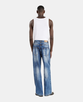The Kooples MEN BLUE BLEACHED / NAVY blue wide leg studded jeans