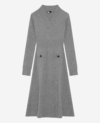 The Kooples FEMME LIGHT GREY robe longue en laine grise